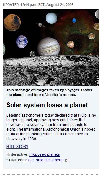 Solar system loses a planet.