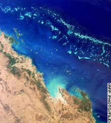 A portion of the great barrier reef as seen from space
