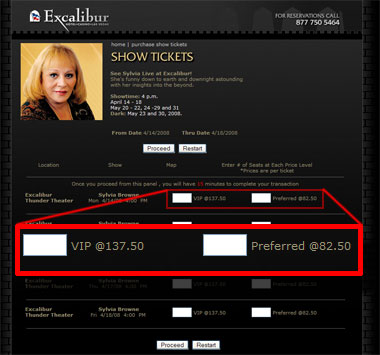 Sylvia Browne - fraud and huckster at the Las Vegas Excalibur