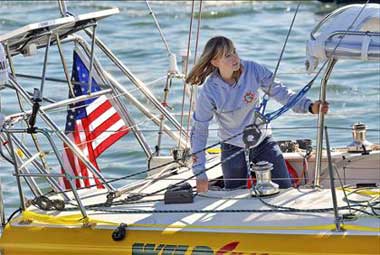 Abby Sunderland on a sailboat