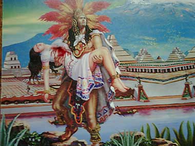 Human sacrifice - A painting of a native mexican holding a woman from the Pittsburgh PA Mexican restaurant Cuzamil. Photo by Glen Green