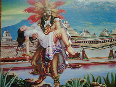 A painting of a native mexican holding a woman from the Pittsburgh PA Mexican restaurant Cuzamil. Photo by Glen Green